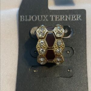 Bijoux Terner Gold and Dark Brown Hexagon Ring